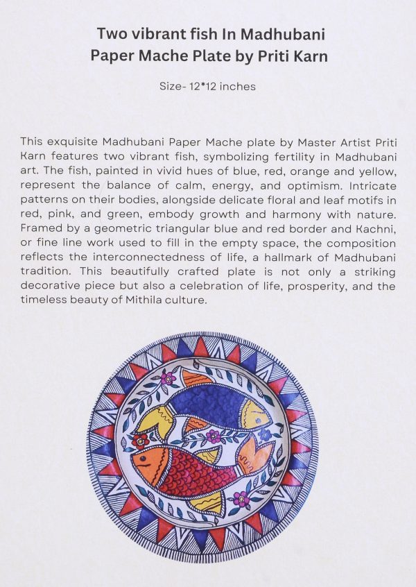 13. Two vibrant fish In Madhubani Paper Mache Plate by Priti Karn - Image 2