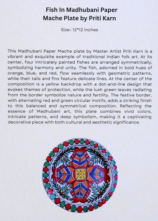 16. Fish In Madhubani Paper Mache Plate by Priti Karn - Image 2
