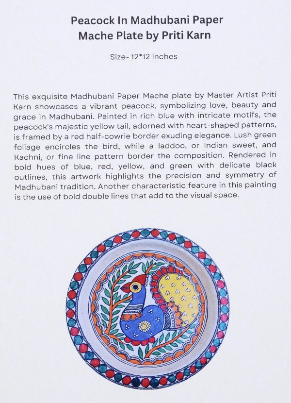 20. Peacock In Madhubani Paper Mache Plate by Priti Karn - Image 2