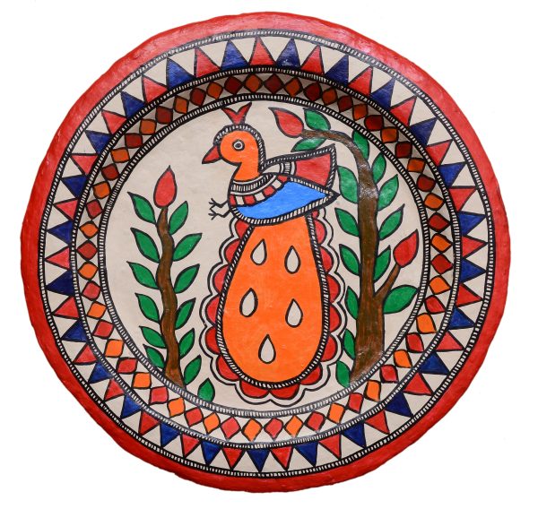 22. Peacock In Madhubani Paper Mache Plate by Priti Karn