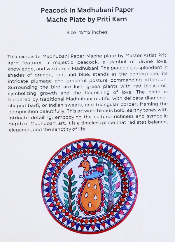 22. Peacock In Madhubani Paper Mache Plate by Priti Karn - Image 2