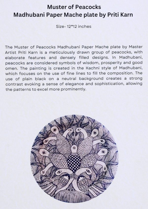 27. Muster of Peacocks Madhubani Paper Mache plate by Priti Karn - Image 2