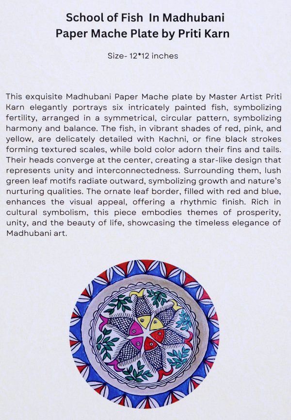 28. School of Fish In Madhubani Paper Mache Plate by Priti Karn - Image 2