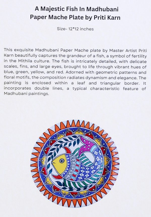 35. A Majestic Fish In Madhubani Paper Mache Plate by Priti Karn - Image 2