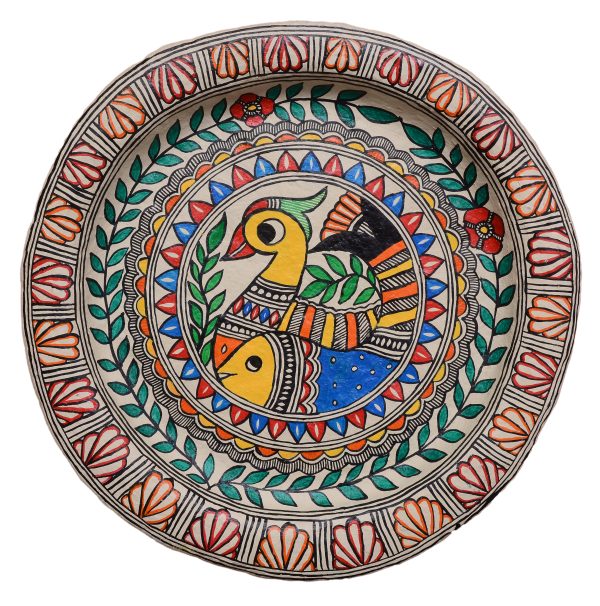 37. Peacock and fish In Madhubani Paper Mache Plate by Priti Karn
