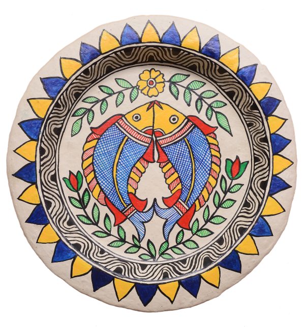 14. Pair of Fish In Madhubani Paper Mache Plate by Priti Karn