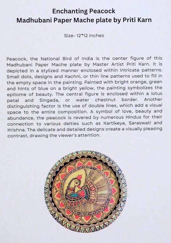 15. Enchanting Peacock Madhubani Paper Mache plate by Priti Karn - Image 2